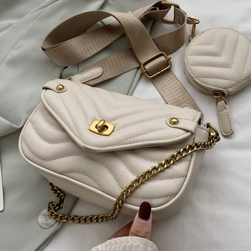 

PU Leather Chain Shoulder Crossbody Composite Bags for Women Solid Women's Designer Small Flap Handbag Trend Female Armpit Bag