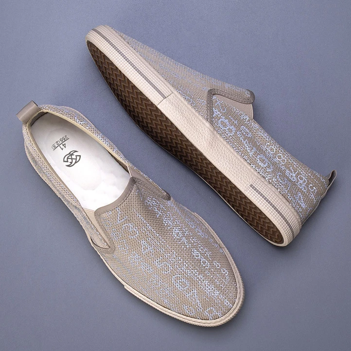 

2023 Summer Men Flying Woven Vulcanize Soes Breathable Sweat-wicking Loafers Lazy Odor-resistant Casual Slip-On Shoes