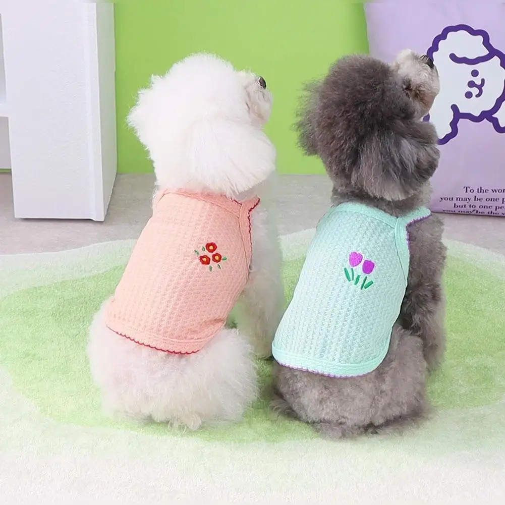 

Симпатичный летний жилет на бретельках с цветочной вышивкой для собак, медведей, собак, мягкий жилет для собак, одежда для домашних животных...