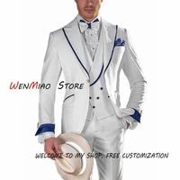 mens wedding tuxedo white suit 3 piece party dress formal occasion male blazer pants vest costume homme