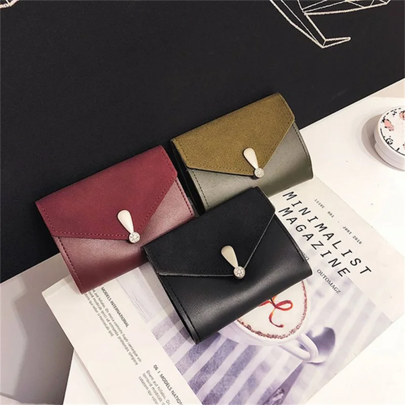 

Women Short Solid Color Wallet Female Fashion Metal Buckle Coin Purses Ladies Three Fold Mini Clutch Bag Money Clip