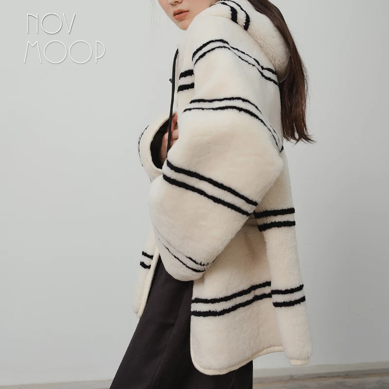 Novmoop double faced wool women coat light warm jacket French simple chic style new winter season LT3583