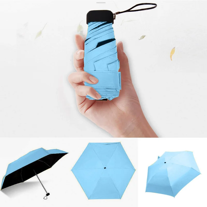 Mini Sun Umbrella Pocket Rain Umbrellas Anti UV 6-Folding Parasol Portable Lightweight Women Men Sunshade Umbrella for Travel