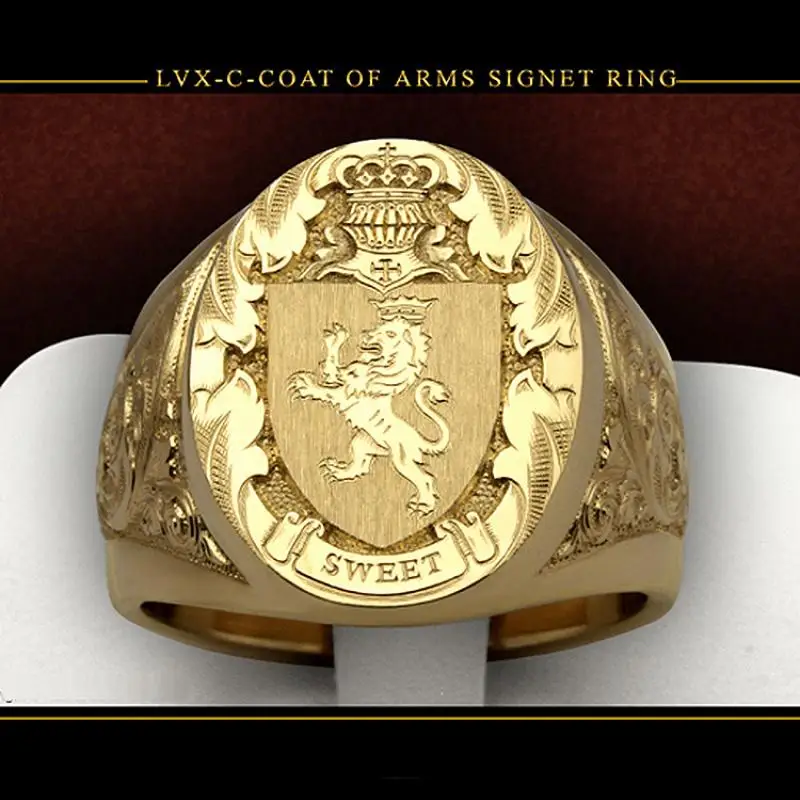 HOYON Ring men trends 2022 Crown Lion Shield Badge Ring 18k Yellow Gold Color Royal Seal Men's Ring for party gift for boy