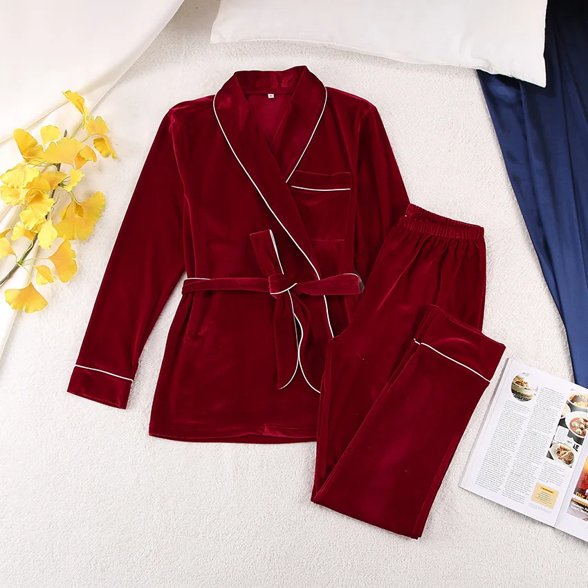 Women Velvet Pajamas Set Warm Long Sleeve Home Suit For Women Two Piece Set Thick Sleepwear Set Night Suit Sets Autumn Female