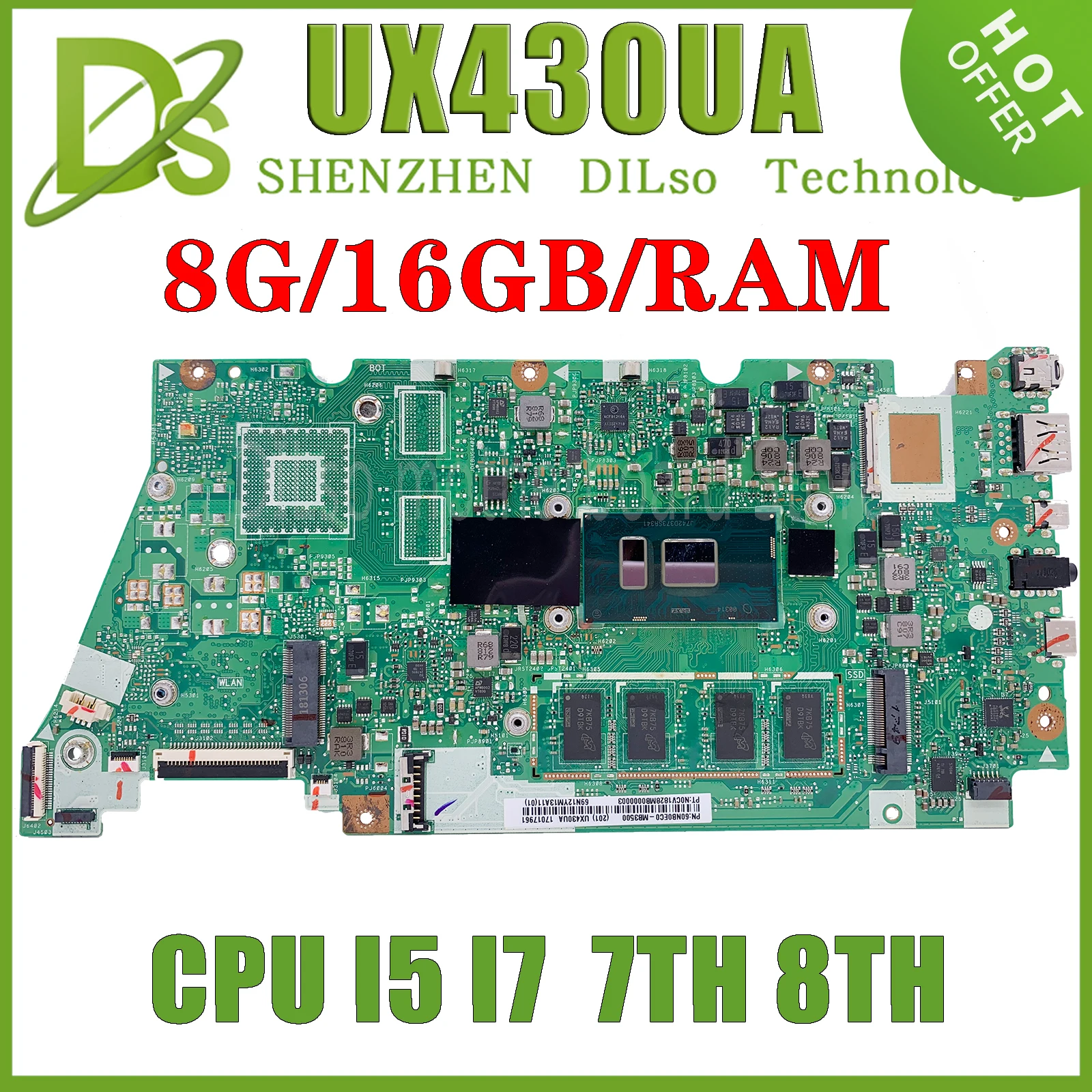 

KEFU UX430UA Motherboard For ASUS UX430U UX430UQ UX430UQR UX430UN UX430UAR Laptop Motherboard original i7-7500u 8GB 100% Test