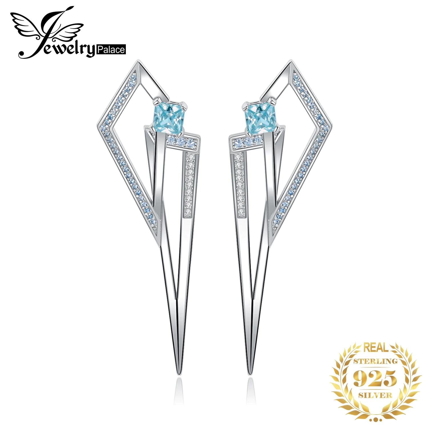 

JewelryPalace New Arrival Geometric 1.4ct Princess cut Sky Blue Gemstone 925 Sterling Silver Stud Earrings for Woman Trendy Gift