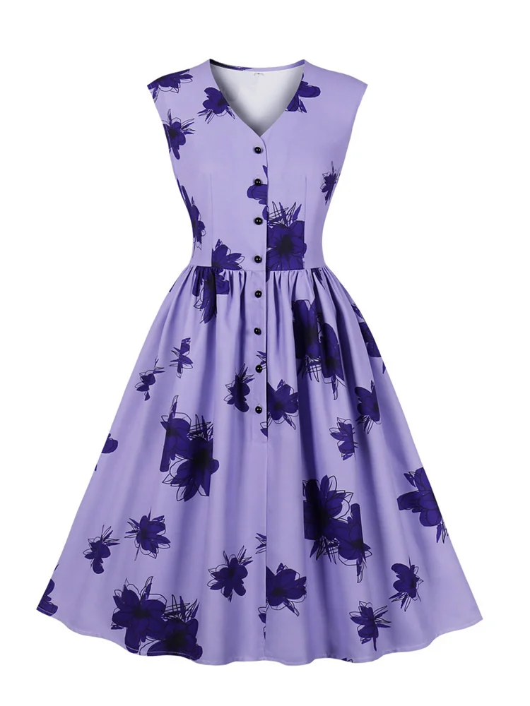 

Женское винтажное платье миди без рукавов, фиолетовое Плиссированное однобортное платье с V-образным вырезом, одежда Y2k для лета, 2023