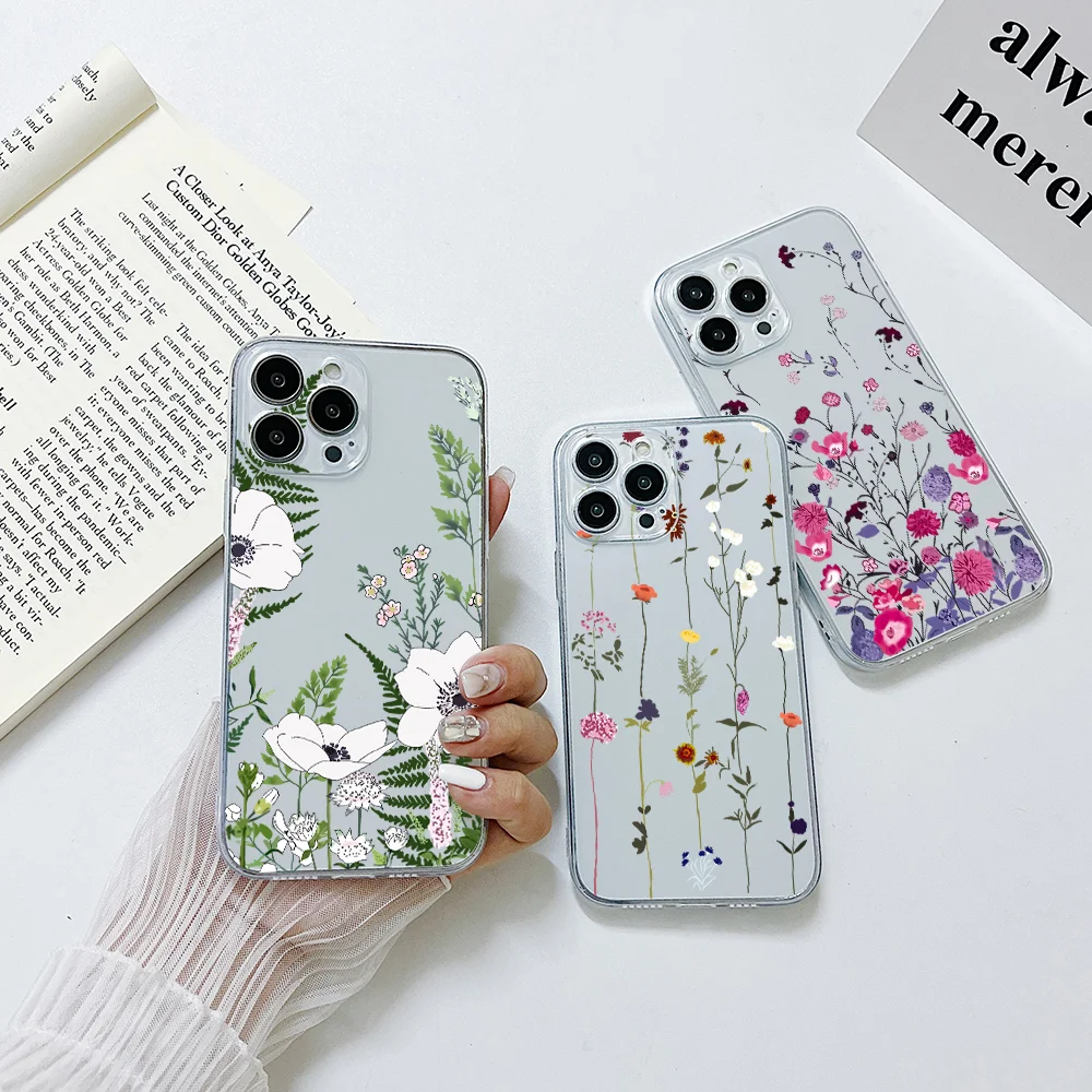 

Cute Flower Painted Phone Case For Samsung A53 A50 A12 A52 A51 A72 A71 A73 A81 A91 A32 A22 A20 A30 A21S 4G 5G Transparent Capa