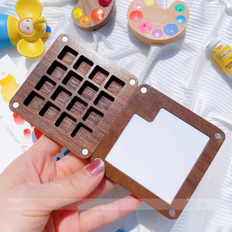 Палитра для акварели пустая Ins Wind Travel Portable Mini Paint Box Color Matching Magnetic Wooden Painting Supplies.