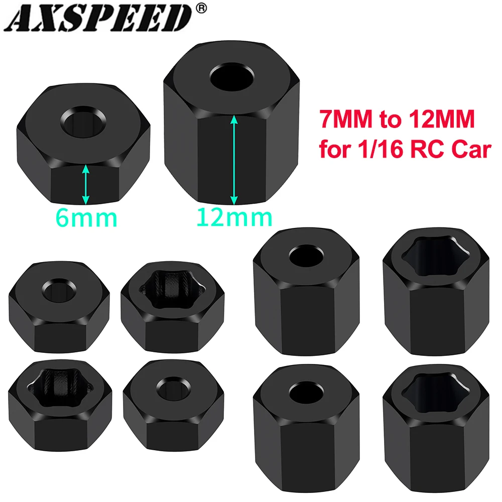 Фото AXSPEED 4 шт. алюминиевые адаптеры для шестигранной ступицы колеса от 7 мм до 12 мм, преобразование для 1/16 RC Truck Buggy, аксессуары для обновления автомобиля №3