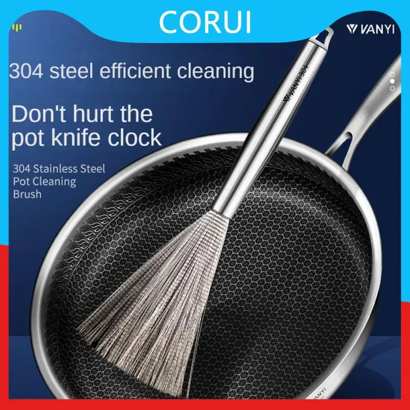 

304 Stainless Steel Brush Pot Artifact No Dead Angle Decontamination Brush Cleaning Non-stick Pot Kitchen Household 1pcs
