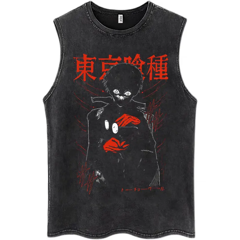 Майки-безрукавки унисекс в стиле Harajuku с принтом Tokyo Ghoul Seidou Takizawa, оверсайз, из хлопка, повседневные, без рукавов (art.: 3920db338be20) - 3920db338be20
