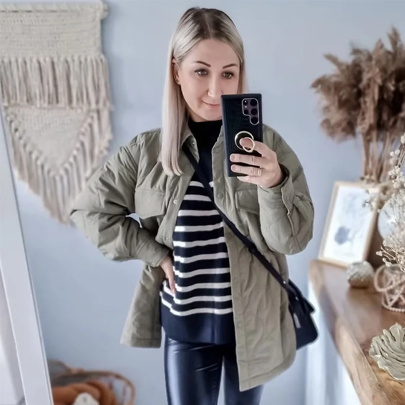 Ardm Casual Single Breasted Winter Jacket Women Long Sleeve With Pockets Army Green Cotton Coat Streetwear New In Outerwears