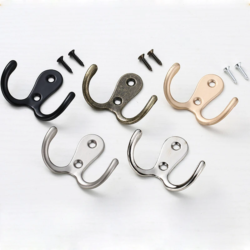 

10pcs Coat Hooks 2 Hole Wall-mounted 2-Pronged Clothes Hook Towel Hook Coat Hanger for Robes Coats Hats Keys Towels Black