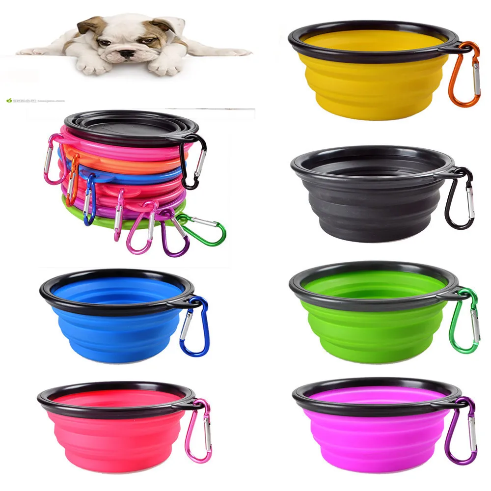 

Pet Silica Gel Bowl Dog Cat Collapsible Silicone Dow Bowl Candy Color Outdoor Travel Portable Puppy Food Container Feeder Dish