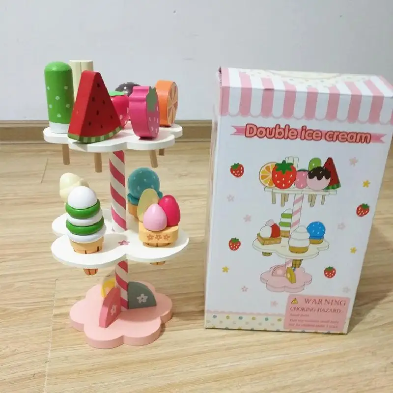 

Strawberry Ice Cream Table Ice Cream Rack Ice Cream Rack Wooden Children's and Girls' House Toys Hands and Brains Wooden