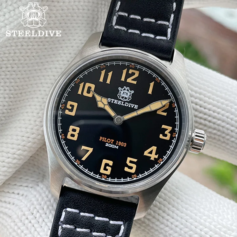 

Мужские механические часы STEELDIVE Pilot 39 мм, Водонепроницаемость 200 м, Ronda 762, кварцевый механизм, мужские наручные часы для дайвинга, швейцарские...