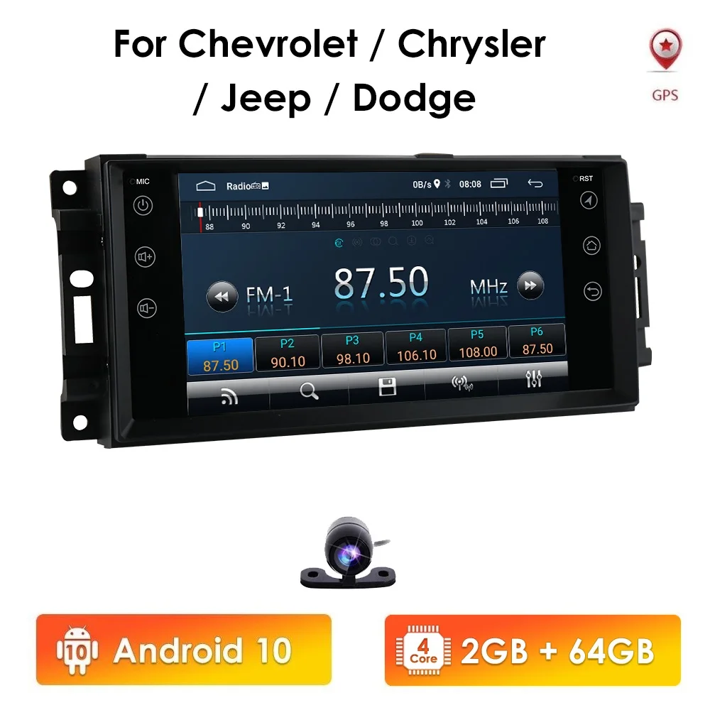 Автомагнитола 2DIN 7 дюймов Android 10 мультимедийный видеоплеер для Chevrolet Chrysler JEEP Commander