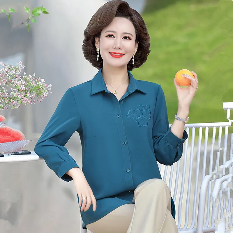 UHYTGF модные летние блузки для мам однобортные вышитые повседневные женские