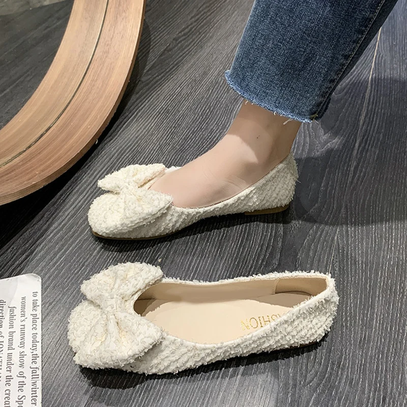 

Повседневная женская обувь, женская обувь с бантом, осенняя мягкая обувь с квадратным носком, мокасины без шнуровки с бабочкой, летнее удобное платье, новинка, S