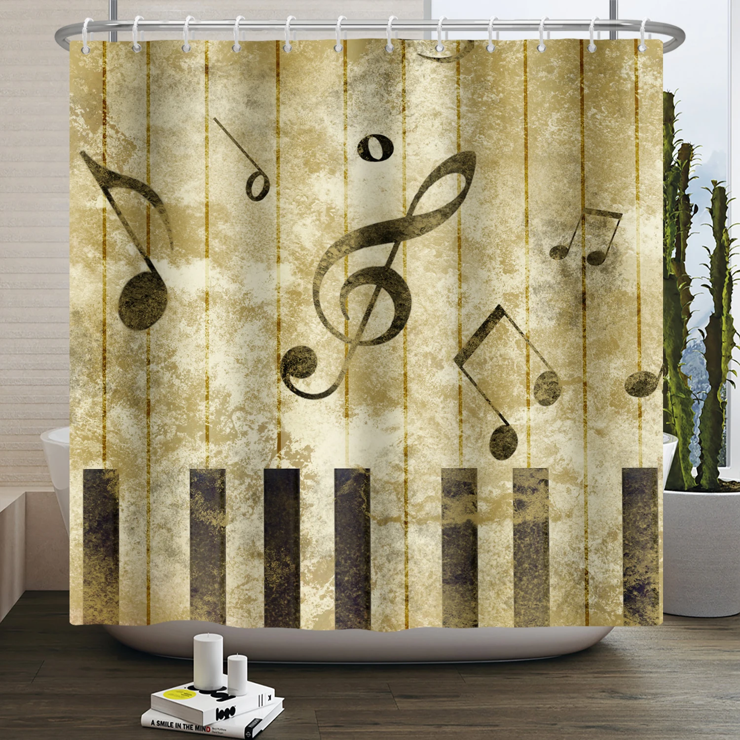 

Винтажная занавеска для душа и ванной с музыкальными нотами, занавеска для душа в стиле ретро с пианино-клавишами, водонепроницаемая занавеска для ванной из полиэстера, занавеска для ванны s 180x200