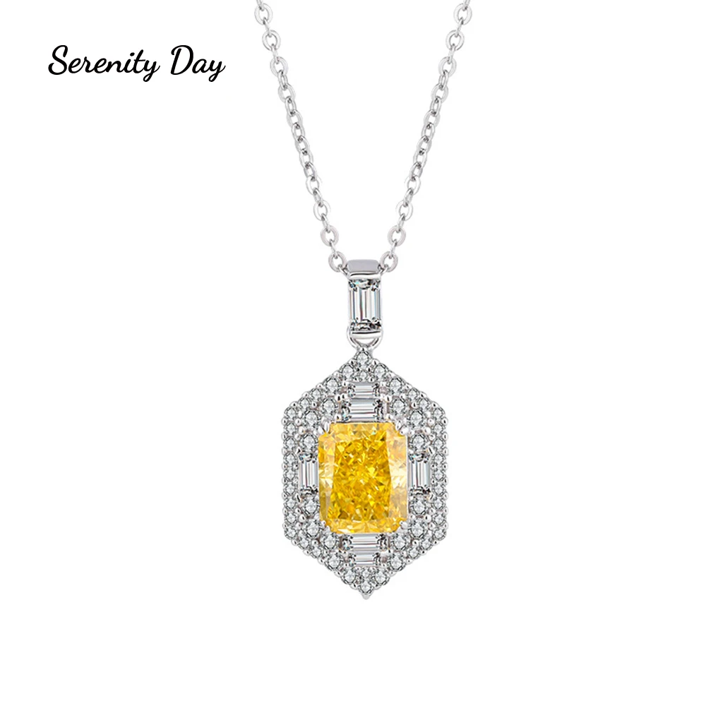 

Serenity day 925 Sterling Silver 8*10mm Purple Emerald Aquamarine High Carbon Diamond Pendant Necklace For Women Jewelry Gift