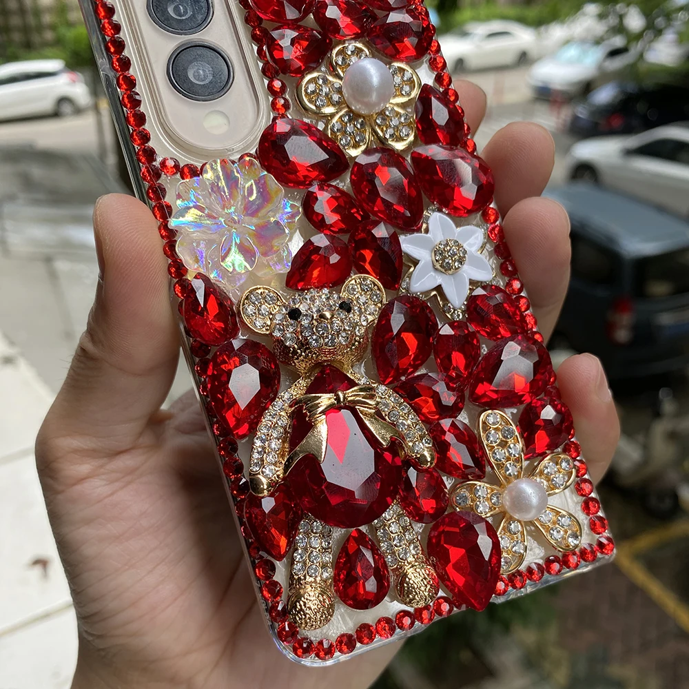 Жесткий чехол для телефона из поликарбоната с блестящими стразами и милым 3D