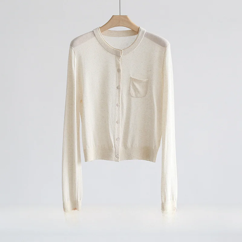 Внешняя торговля Летний Тонкий льняной вязаный женский кардиган с одним