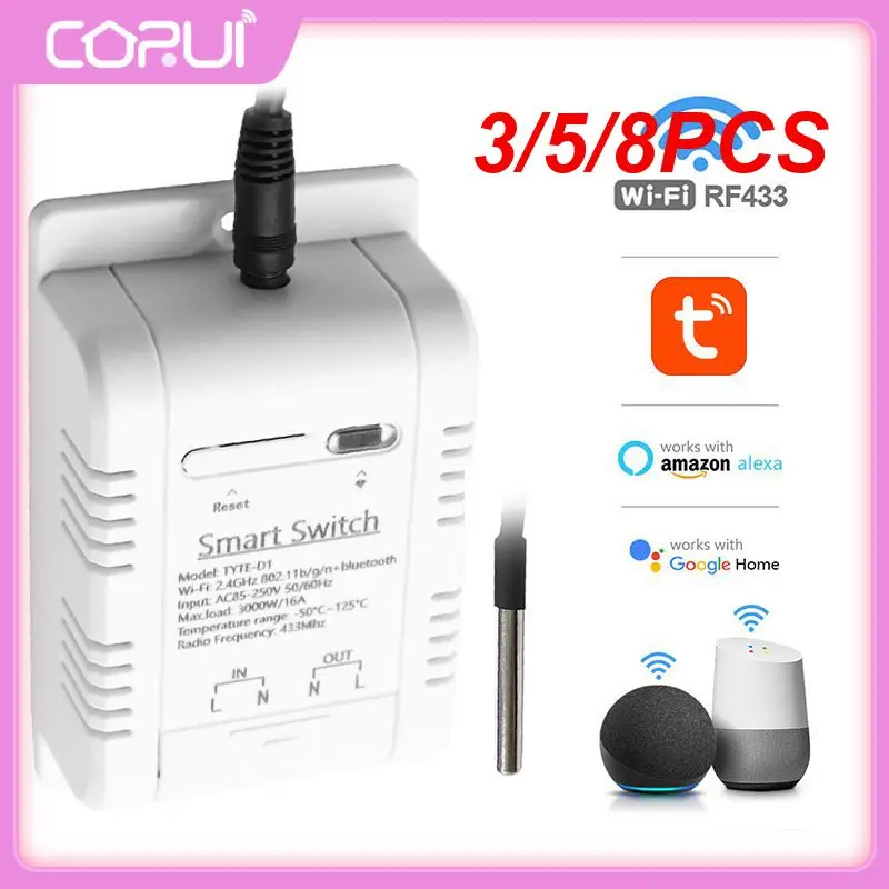 

3/5/8PCS Wifi Real-time Monitor Temperature Switch 16a Ds18b20 Temperature Sensor Works With Alexa Google Home Waterproof