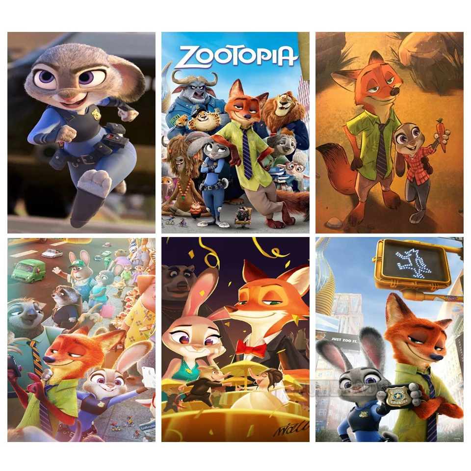 

Diamond Painting Disney Zootopia Judy and Nick Animals Mosaic Painting 5D Diy Paint Full Round Drills Cross Stitch Decor DS218