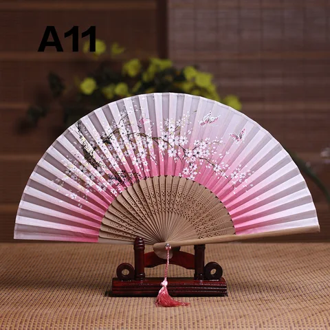 Винтажный складной веер в китайском стиле, Деревянный Ручной Веер с хвостовиком, Классический танцевальный веер с кисточкой, японский домашний декор