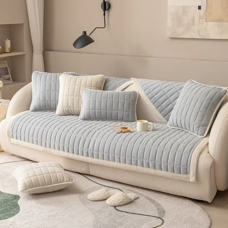 

Однотонный утолщенный плюшевый чехол для дивана