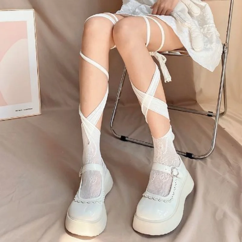 

JK Sexy Mesh Fishnet Thigh High Stockings Girl Long Socks Stockings Japanese Style Irregular Split-toe Calf Socks