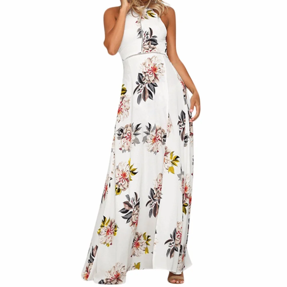 

2021 Bohemian Floral Print Summer Maxi Dress Off Shoulder Women Beach Dresses Backless Sexy Split Party Dresses Vestidos Boho