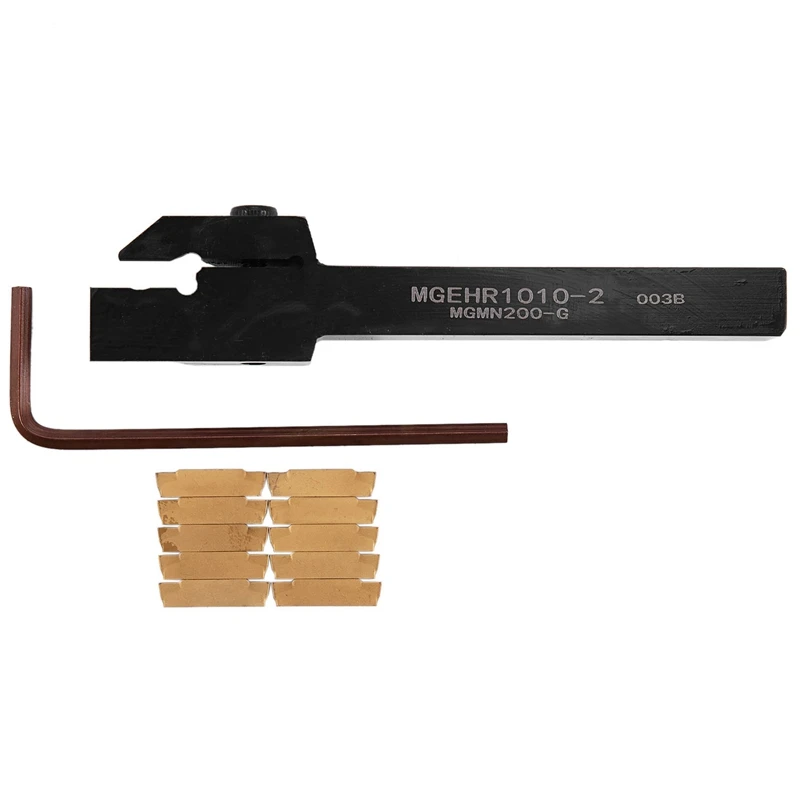 

10Pcs Mgmn200 Carbide Inserts Golden Blades + 1Pc Mgehr1010-2 Turning Tool Holder Boring Bar With Wrench