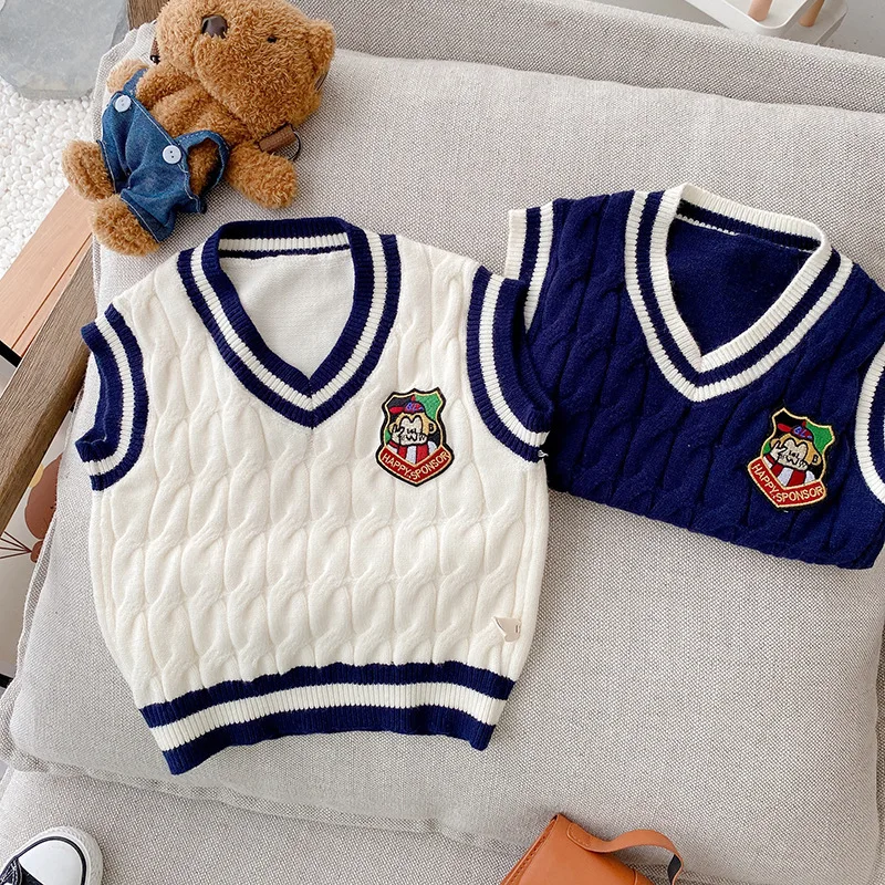 

2022 Autumn Girls Boys Sweaters Baby Kids Children Knitting Vest Waistcoat