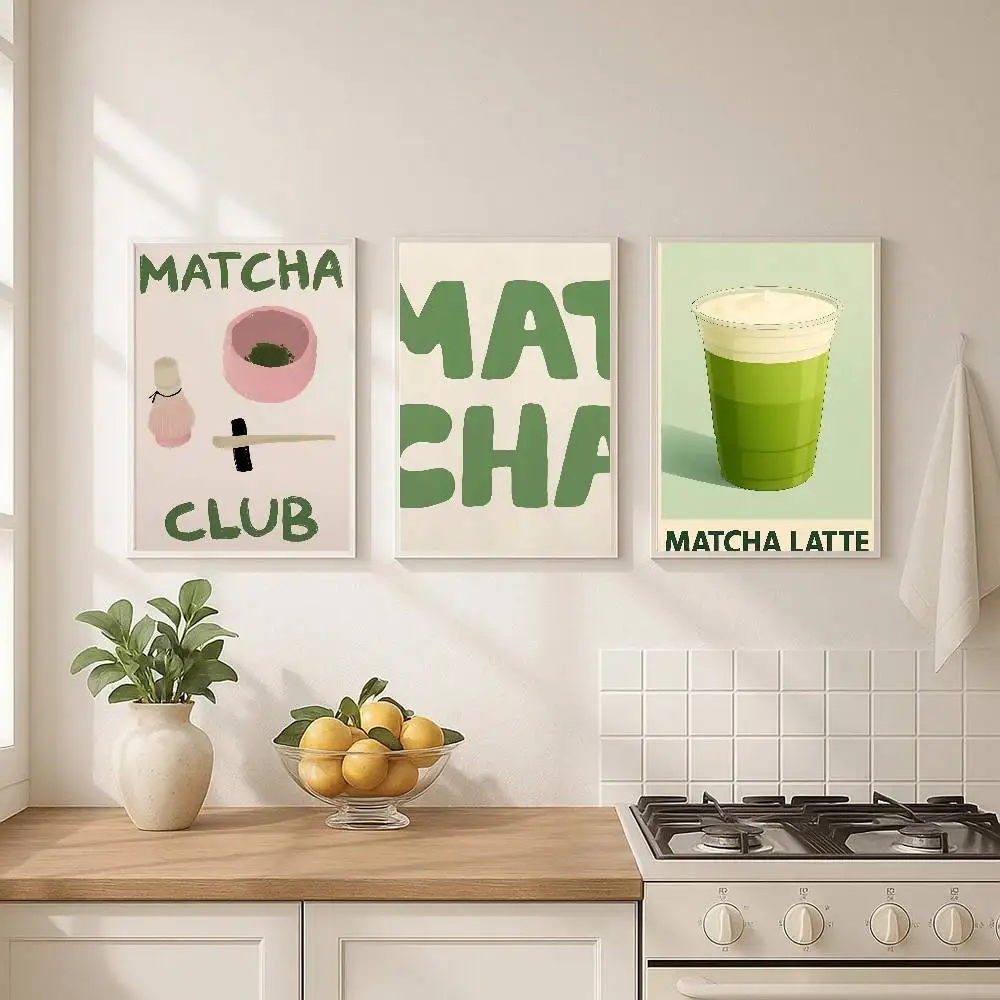 Фото Модный минимализм, кафе Матча, латте, плакат, наклейки для гостиной, спальни, вход, кафе, настенное художественное украшение, эстетическая живопись №4