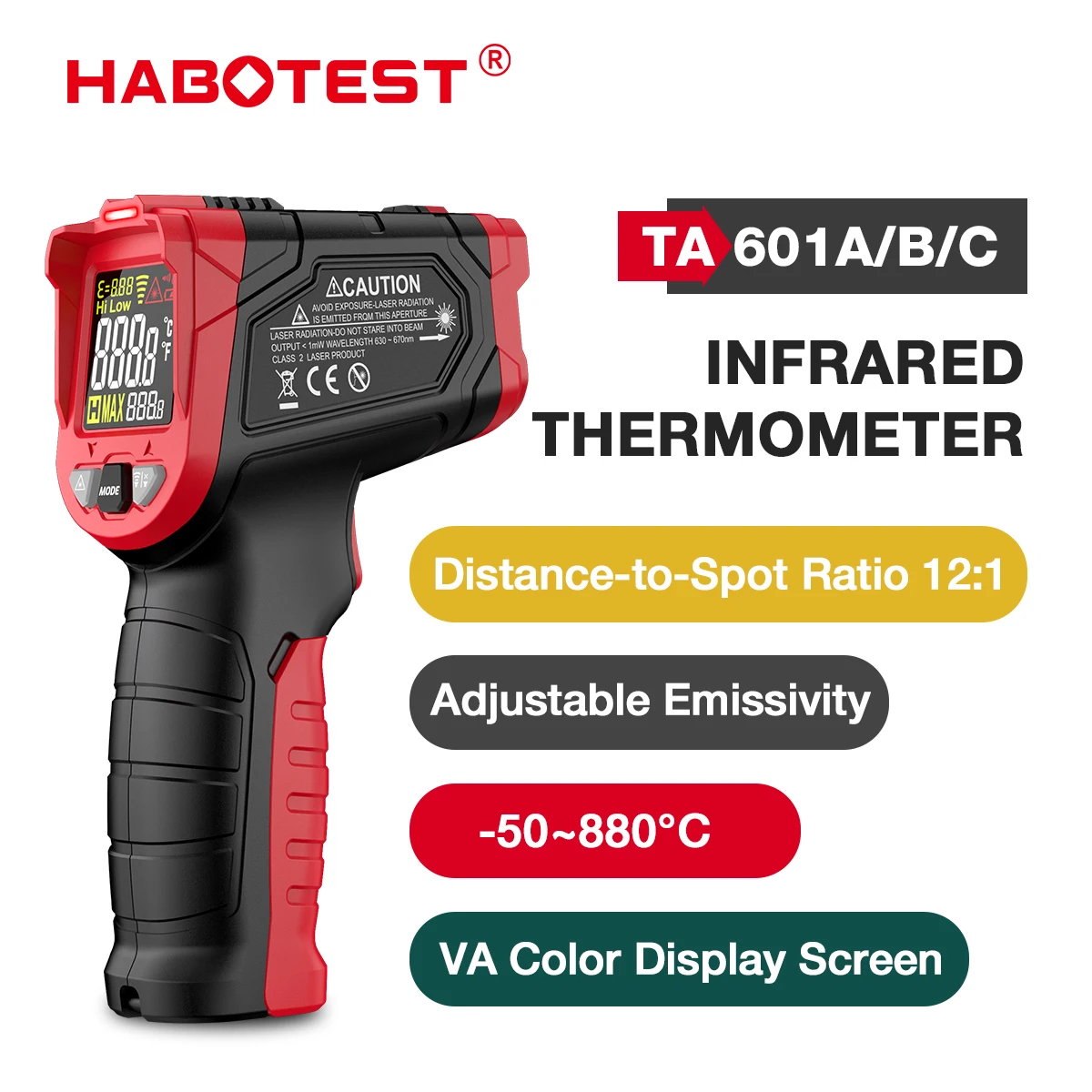 Инфракрасный термометр HABOTEST TA601, Бесконтактный пирометр ...