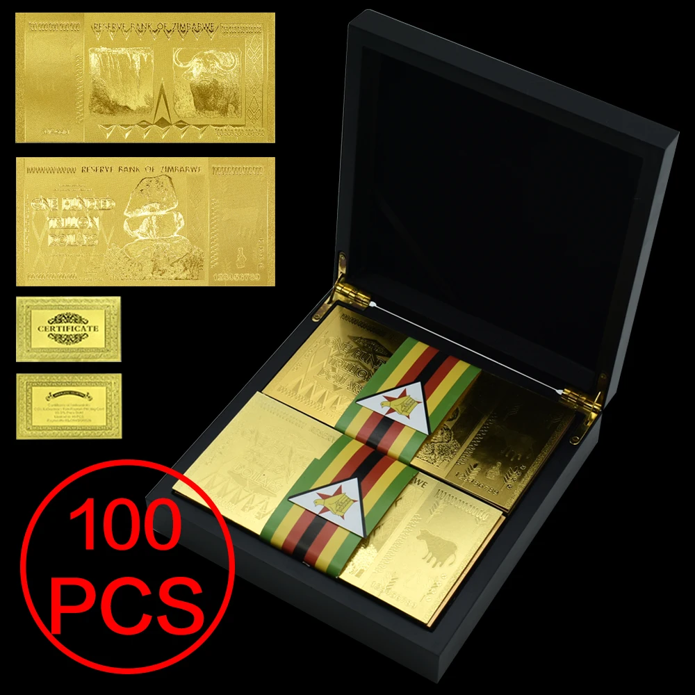 

100pcs/box Zimbabwe One Hundred Trillion Dollars Gold Banknotes Africa Paper Money with Nice Box Artworks Souvenir Gifts