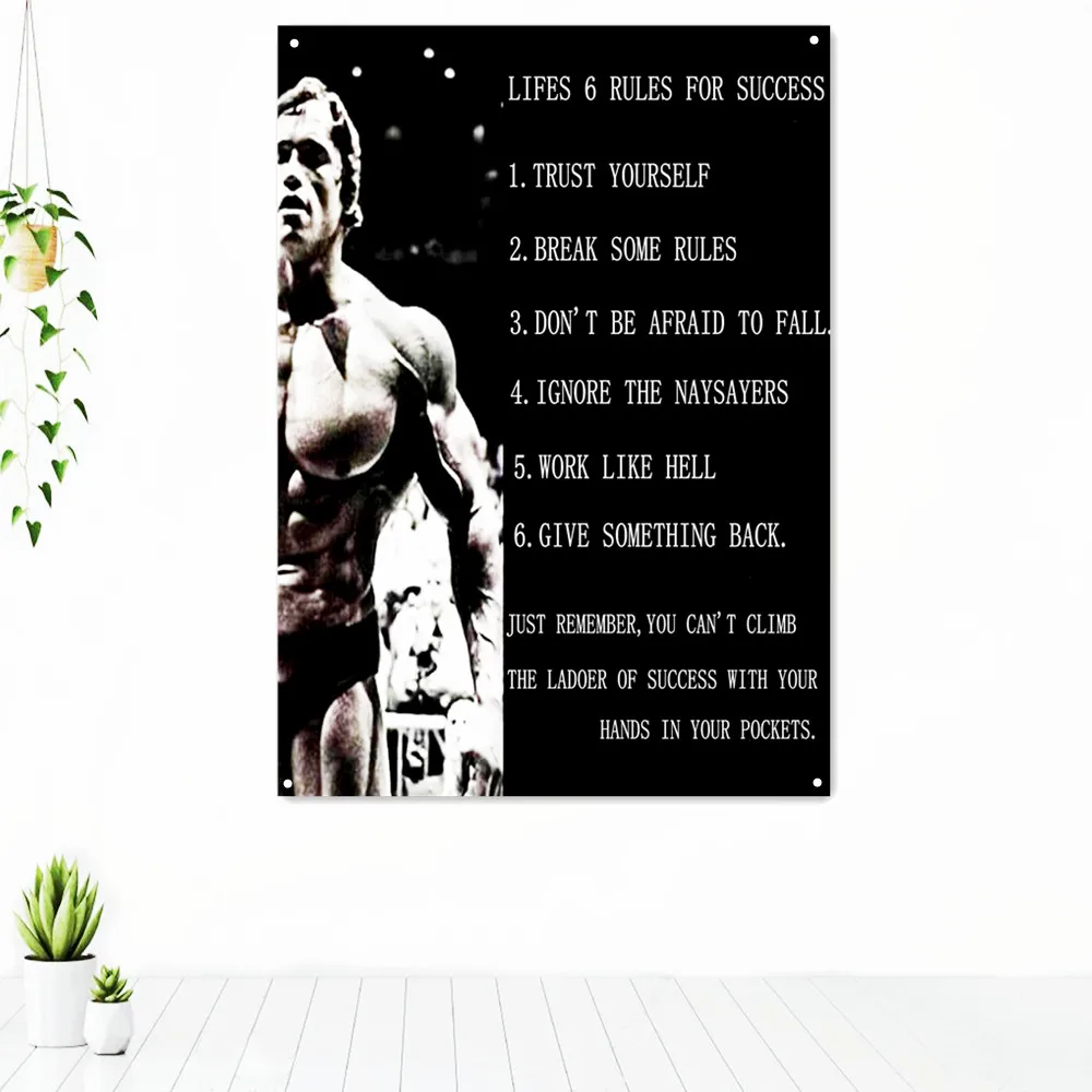 

LIFES 6 RULES FOR SUCCESS Inspirational Quotes Poster Tapestry Gym Decor Sports Fitness Workout Banner Flag Canvas Painting