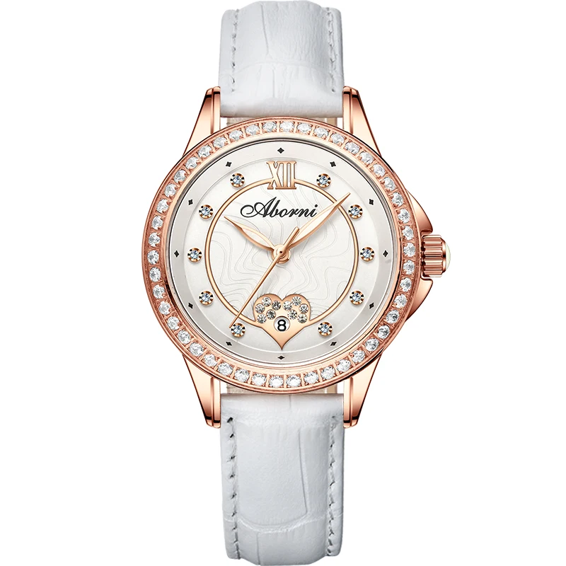 

Women's Luxury Watches Free Shipping White Leather Strap Comfortale Rhinestone Waterproof Ladies Wrist Relogio Feminino Oriente