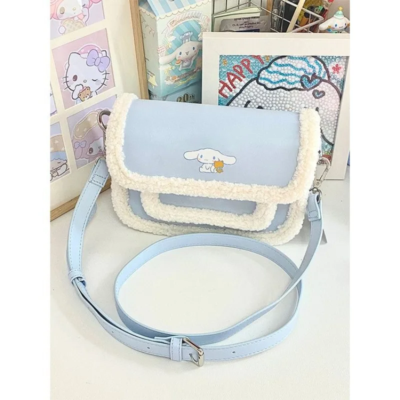 

Sanrio мультфильм Cinnamoroll Sherpa кашемировая сумка-мессенджер через плечо Милая девочка с сердцем плюшевая сумка праздничный подарок на день рождения