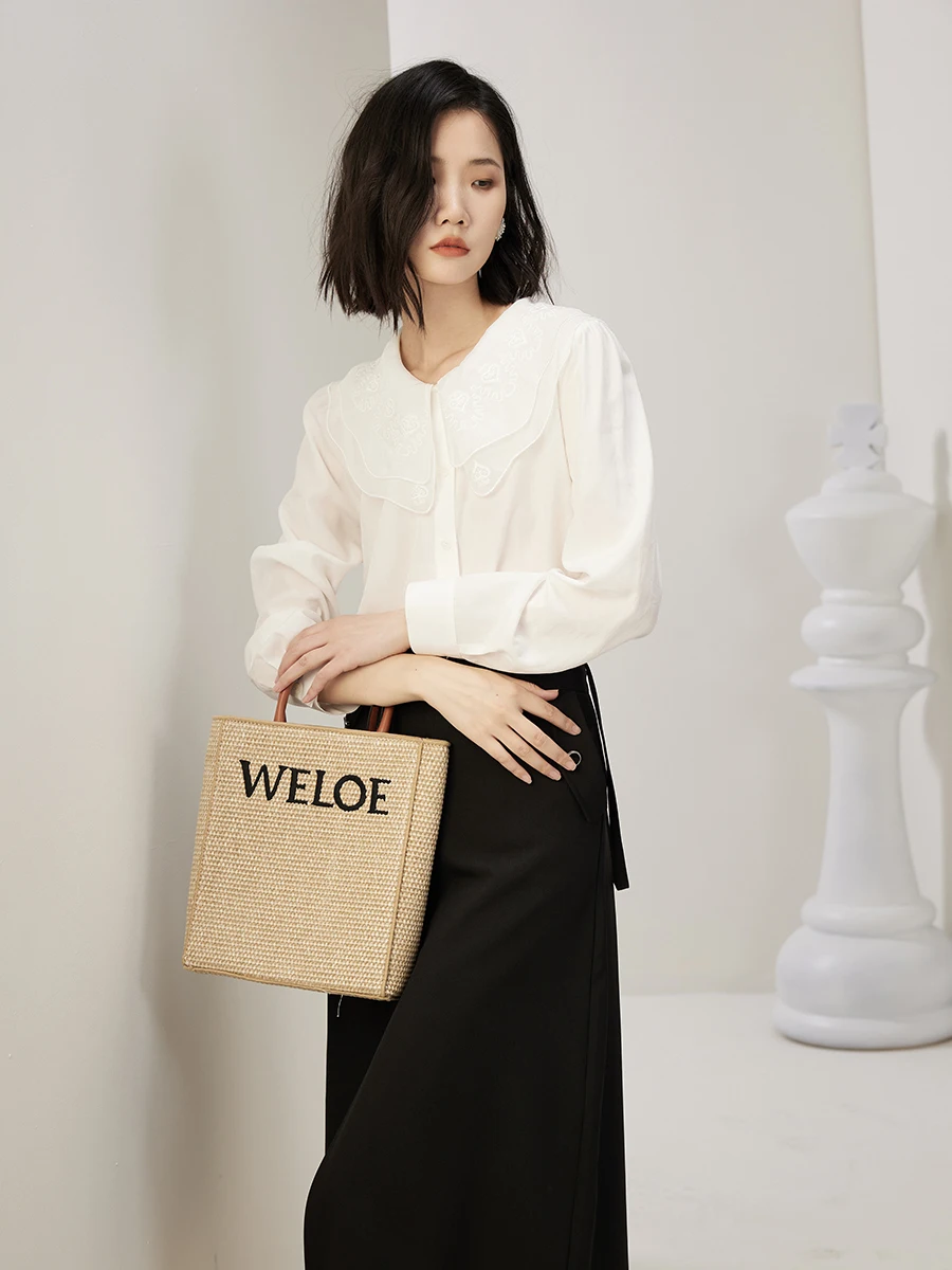 Женская рубашка Fankai новинка осени 2024 лиоцел лист лотоса вышитый воротник