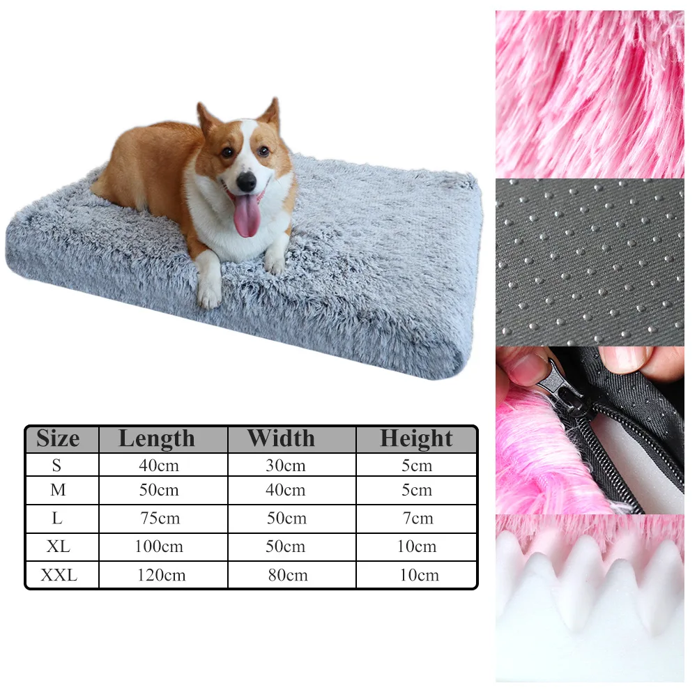Long Plush Dog Bed Calming Cat Pet Mattress with Removable Washable Cover Memory Foam Mat Crate Non-Slip Bottom | Дом и сад