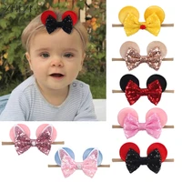10pcsset mouse ears baby nylon headband kids festival party 5glitter bow toddler soft elastic hairband hair accessories