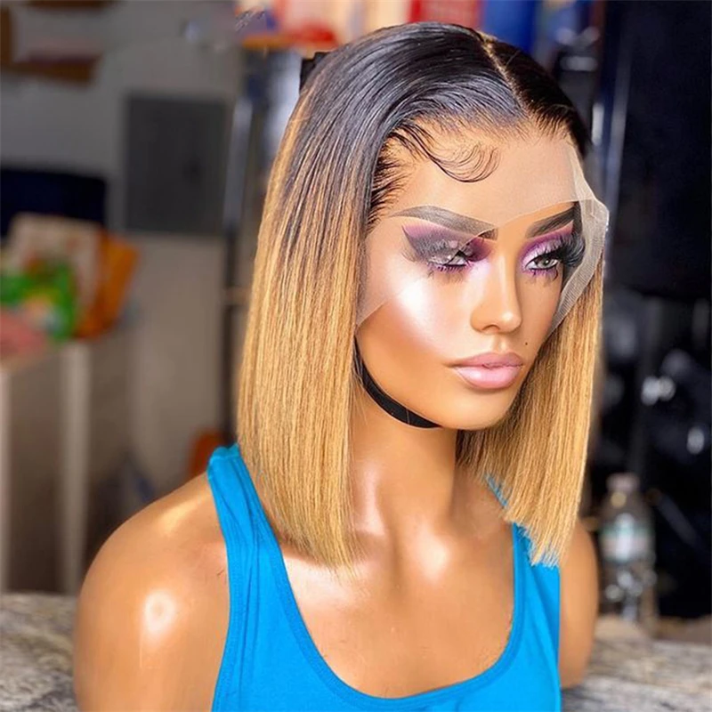 

Мягкий короткий Боб хайлайтер Омбре блонд прямые европейские натуральные человеческие волосы еврейский парик 13x 6 кружевной передний парик для женщин BabyHair ежедневный