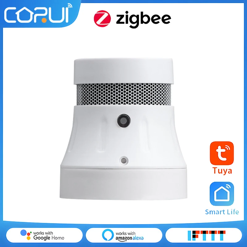 

CORUI датчик дыма Zigbee Smart Life/tuya App детекторы для дома, система сигнализации безопасности, датчик обнаружения с батареей