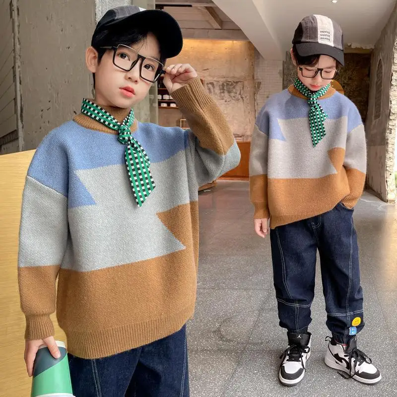 

Свитер вязаный с высоким воротником для мальчиков 4-14 лет