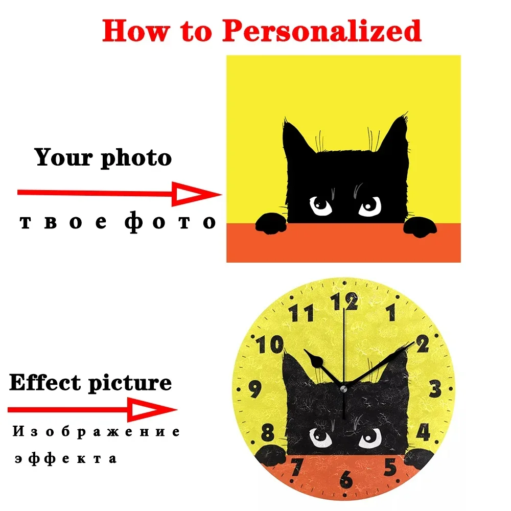 Круглые Настенные часы на заказ бесшумные батарейках без тикания для домашнего